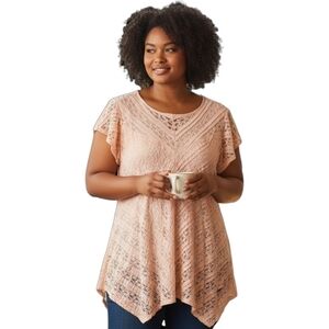 Torrid Plus Size Babydoll Lace Crew Neck Sharkbite Hem Top 1X